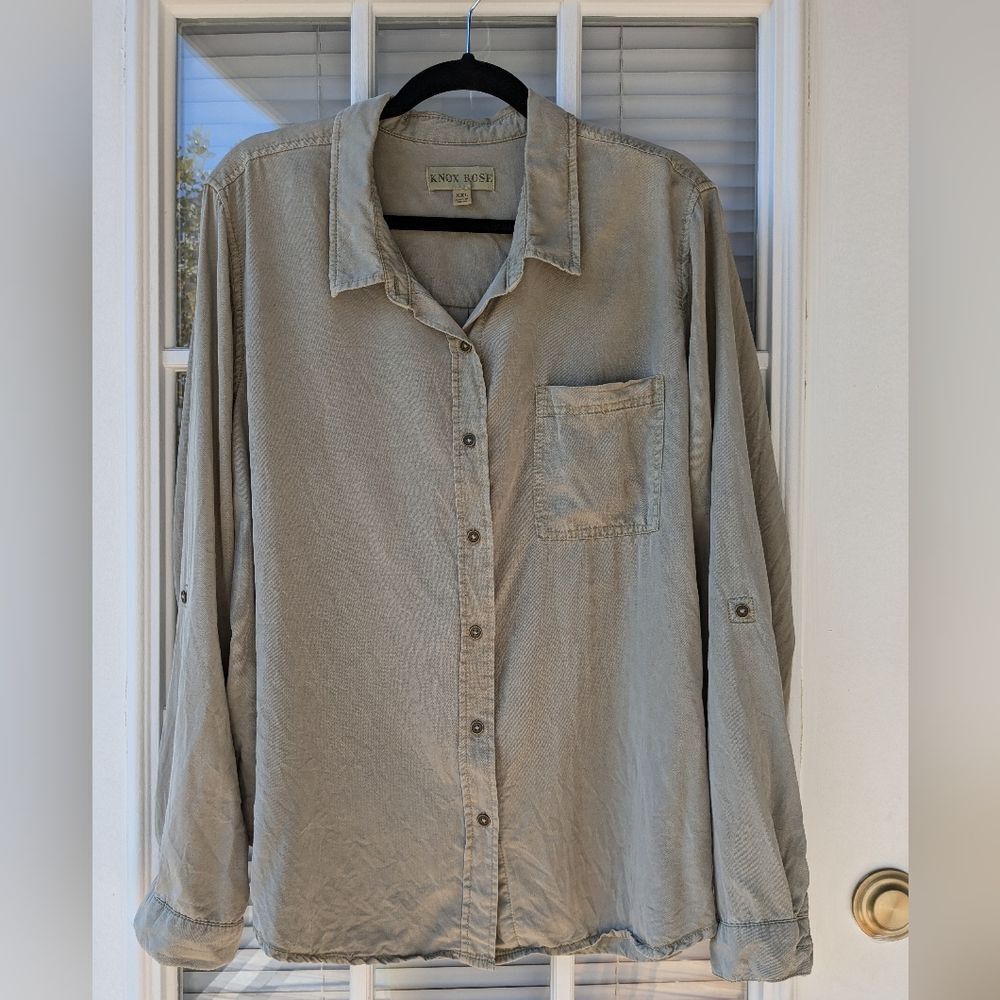 Knox Rose Button Down Shirt Lyocell Soft Olive Green, Size XXL